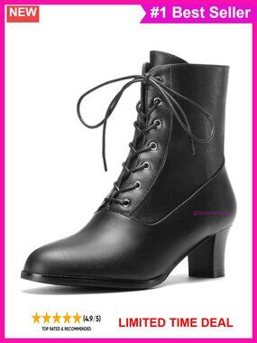 Victorian Lace Up Ankle Boots Side Zipper Witch Costume Booties